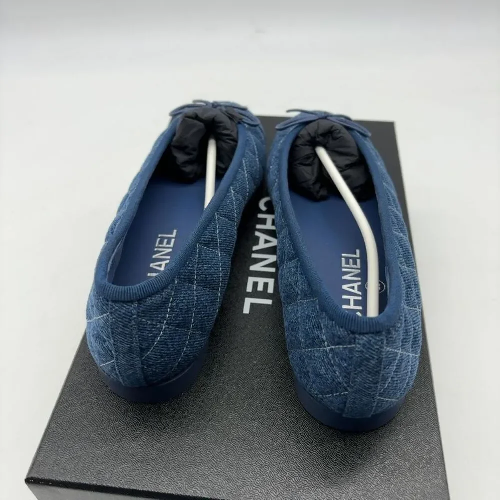 CHANEL Washed Denim Blue Quilted Ballet Flat